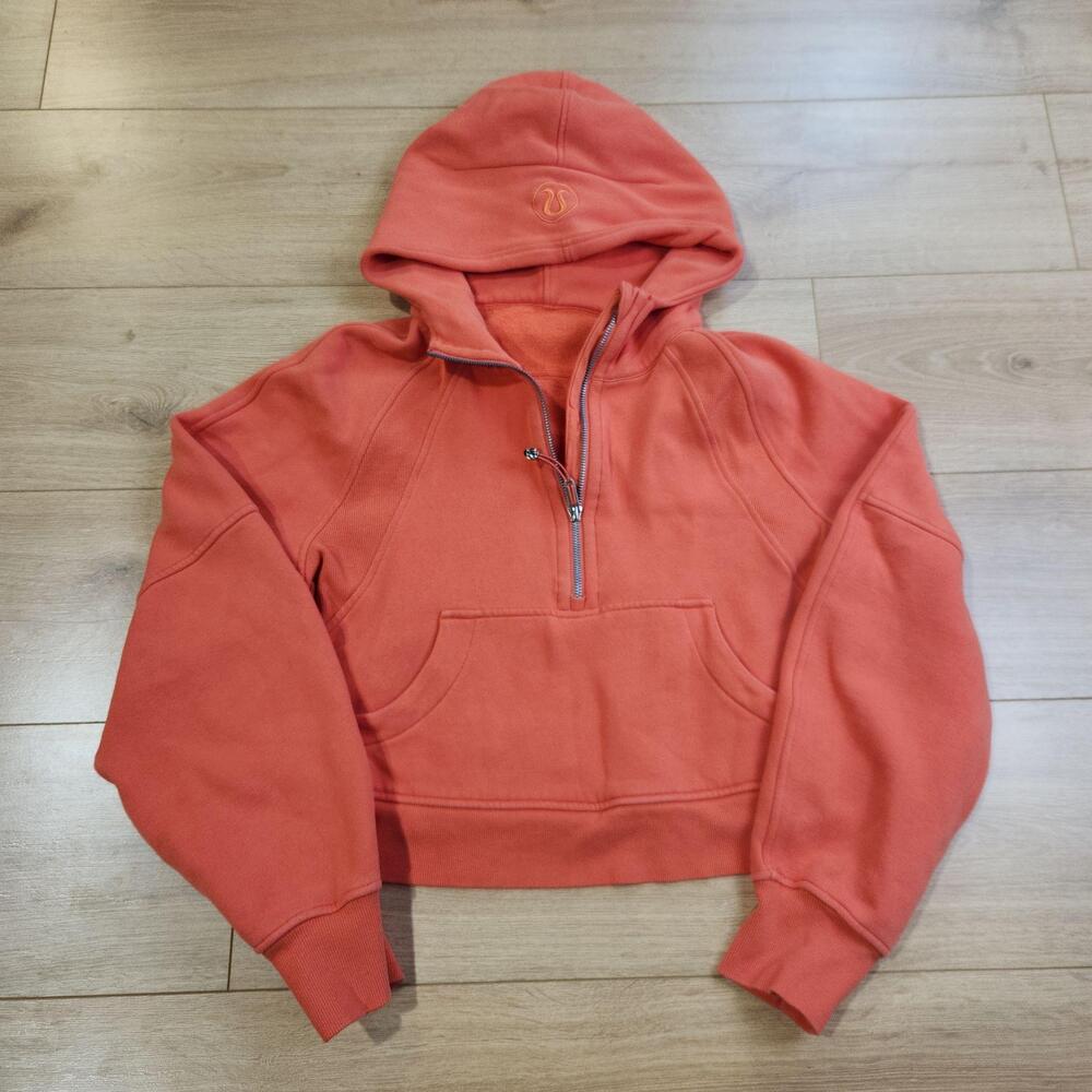 Lululemon Scuba Hoodie Womens 8 Orange Oversized 1/2 Zip Cropped Fleece